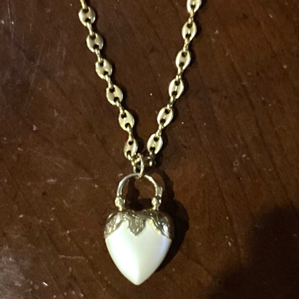 Gold and Cream Heart on Gold Chain Necklace